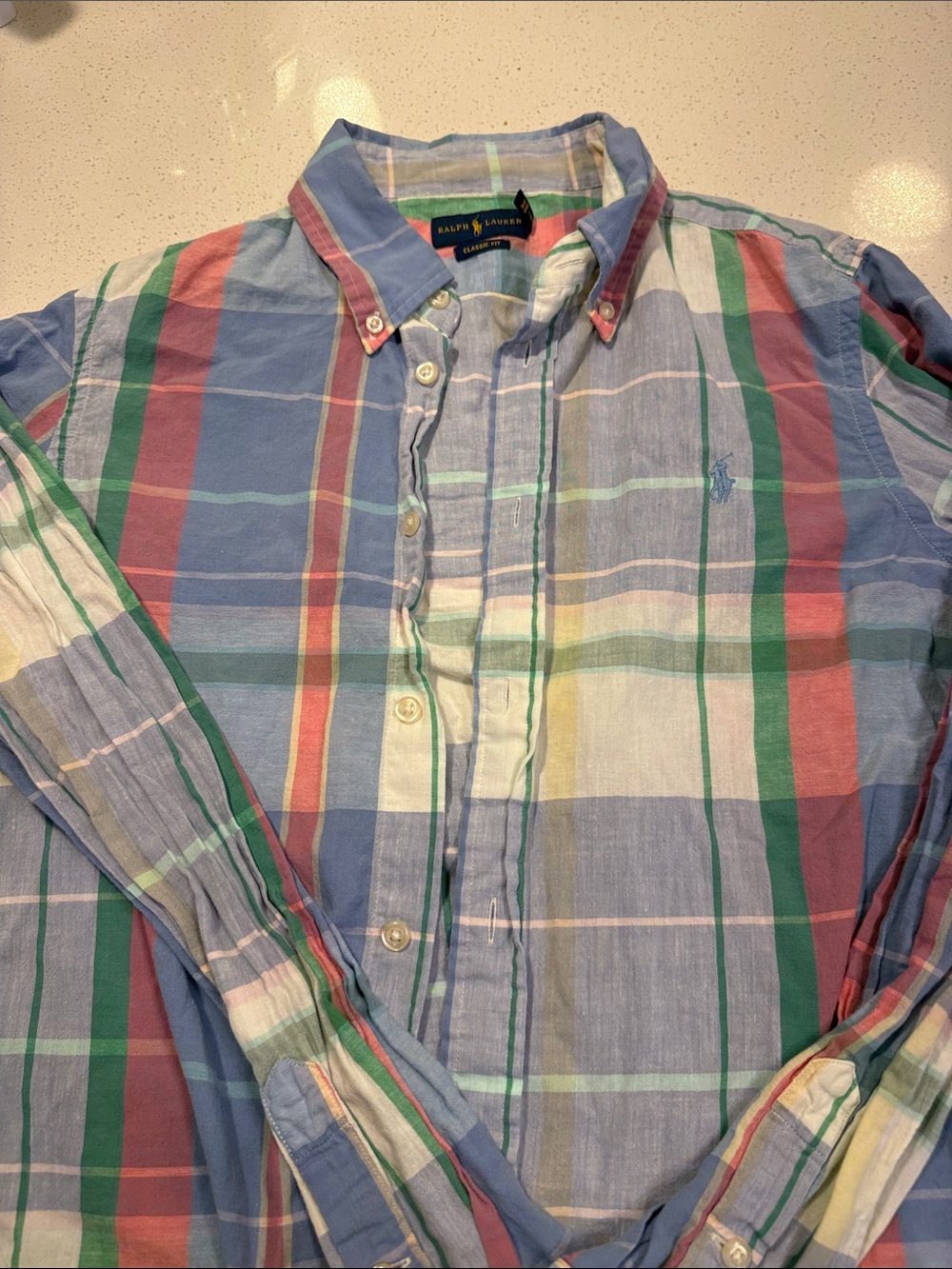 Ralph Lauren Blue, Green & Pink Plaid Button-Down Shirt